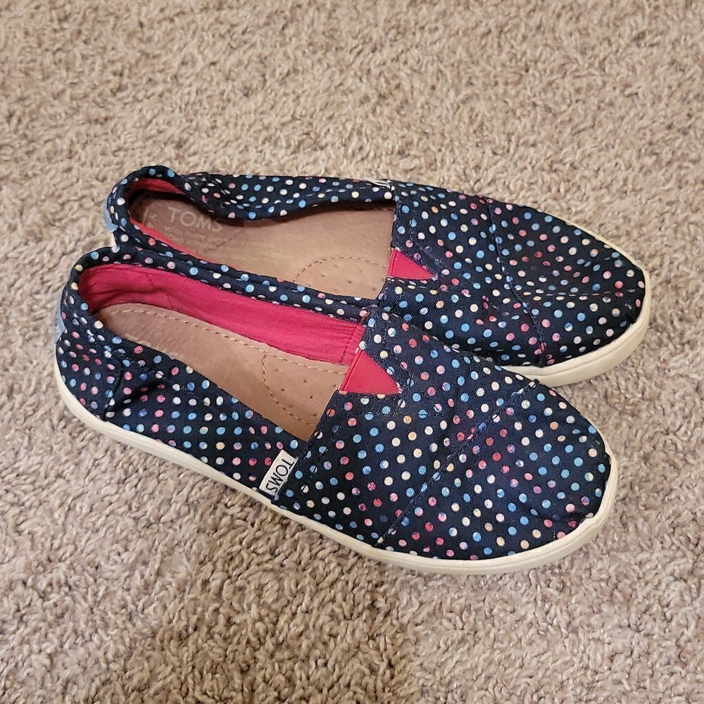 Toms Polka-dot Slip On Shoes Girls Size 4Y